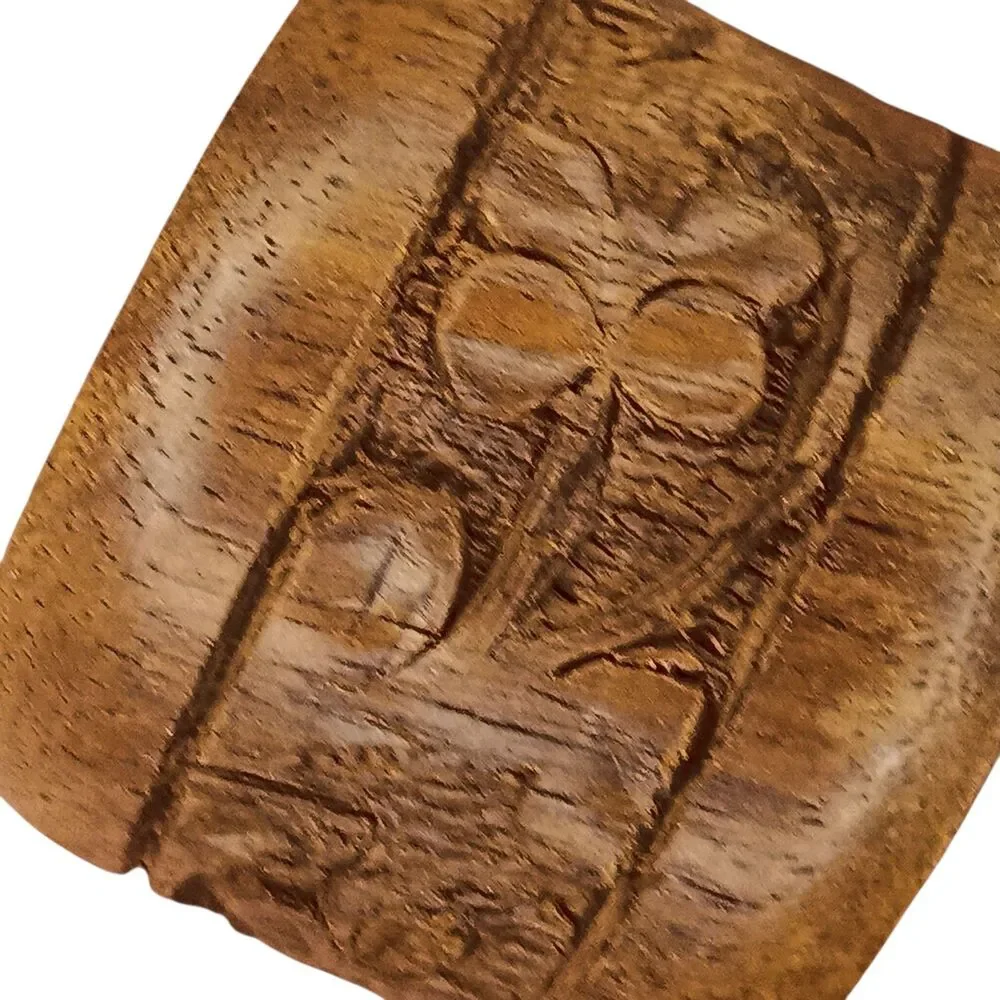 Vintage Wooden Napkin Rings Hand Carved Floral Leaf Design Rustic Boho  Set Of 6